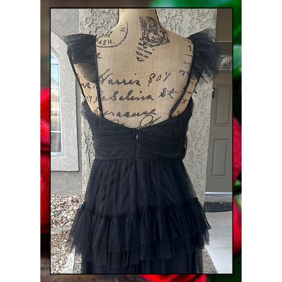 Lulus Black Mesh Swiss Dot Tiered Pure Radiance Maxi Dress Size L - Picture 4 of 12